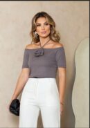 Blusa Liz Malha Canelada Ombro a Ombro